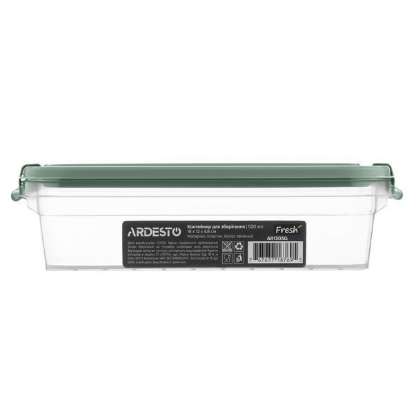 Контейнер для зберігання харчових продуктів ARDESTO Fresh 0.52л, пластик, прямокутна, зелений AR1303G фото