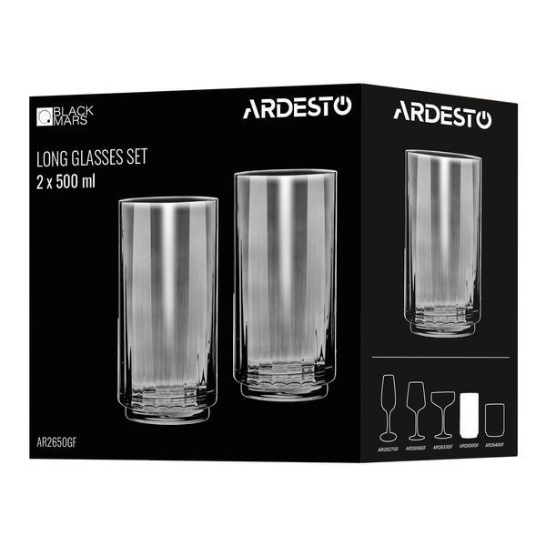 Набір склянок високих ARDESTO Black Mars Alcor 500мл, 2шт, скло, сірий AR2650GF фото