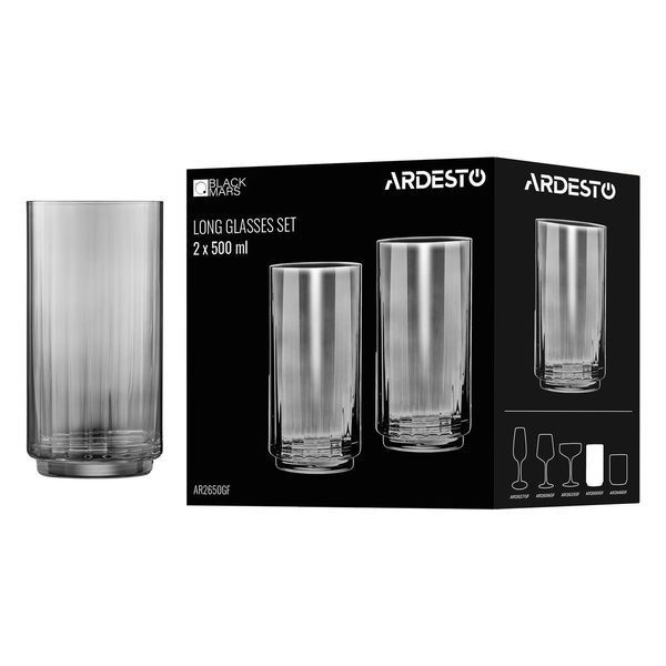 Набір склянок високих ARDESTO Black Mars Alcor 500мл, 2шт, скло, сірий AR2650GF фото