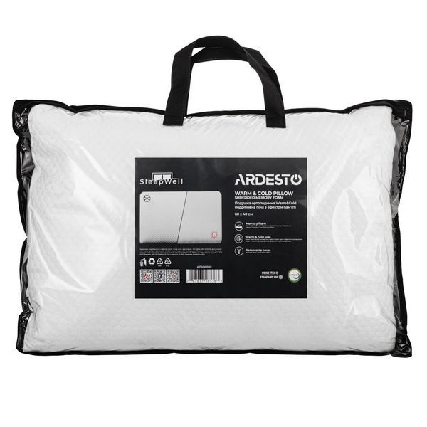 Подушка ортопедична ARDESTO Sleepwell Warm&Cold 60х40см, подрібнена піна меморі, білий ART6040SWC фото