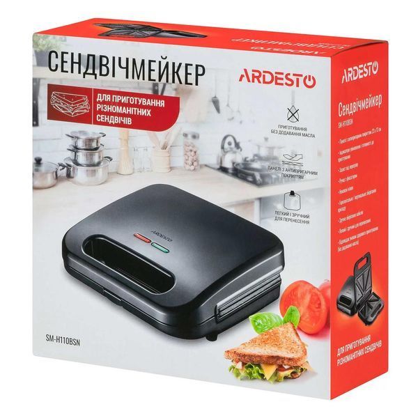 Сендвічмейкер ARDESTO 700Вт, 1 пластина-сендвіч,корпус-пластик, чорний SM-H110BSN фото