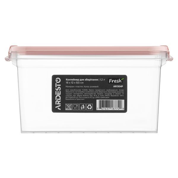 Контейнер для зберігання харчових продуктів ARDESTO Fresh 1.2л, пластик, прямокутна, рожевий AR1304P фото