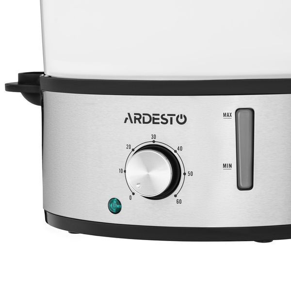 Пароварка ARDESTO 800Вт, чаша-3.4/3.4/3.4л, резервуар для води -1л, механічне керування, 3 яруси, метал/пластик, чорний STC-K1S фото