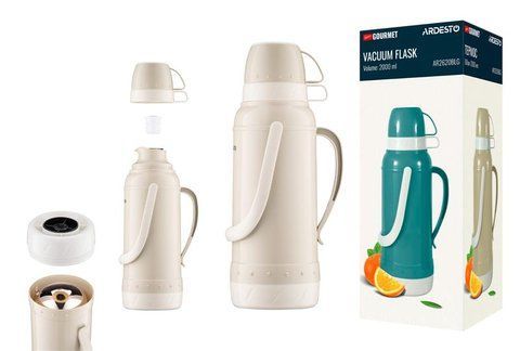 Термос ARDESTO Gemini Gourmet, 2000мл, пластик, боросилікатне скло, бежевий AR2620BGG фото