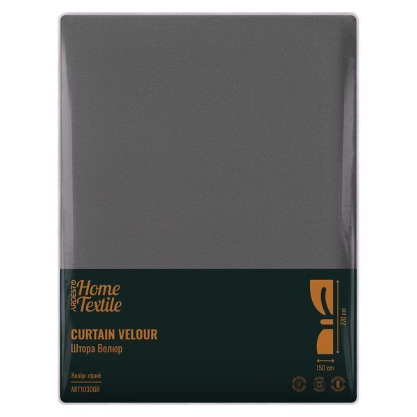 Штора ARDESTO 150х270см, велюр, 100% поліестер, сірий ART1030GR фото