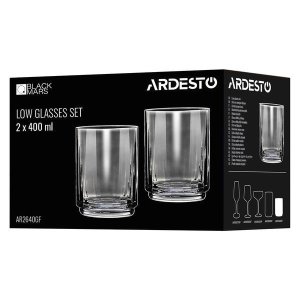 Набір склянок низьких ARDESTO Black Mars Alcor 400мл, 2шт, скло, сірий AR2640GF фото