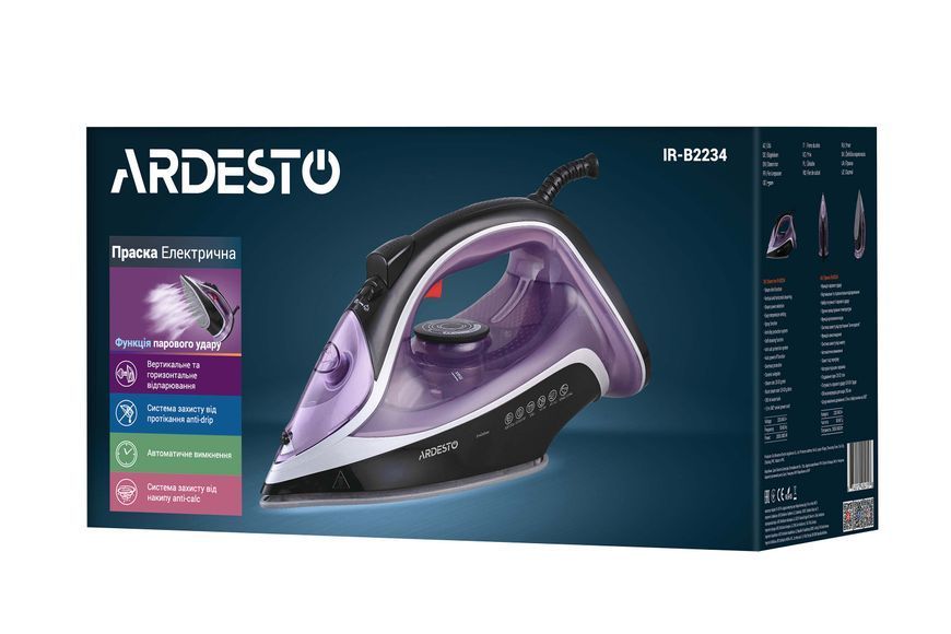 Праска ARDESTO IR-B2235, 2400Вт, 450мл, паровий удар-120гр, керам. підошва, чорно-золотий IR-B2235 фото