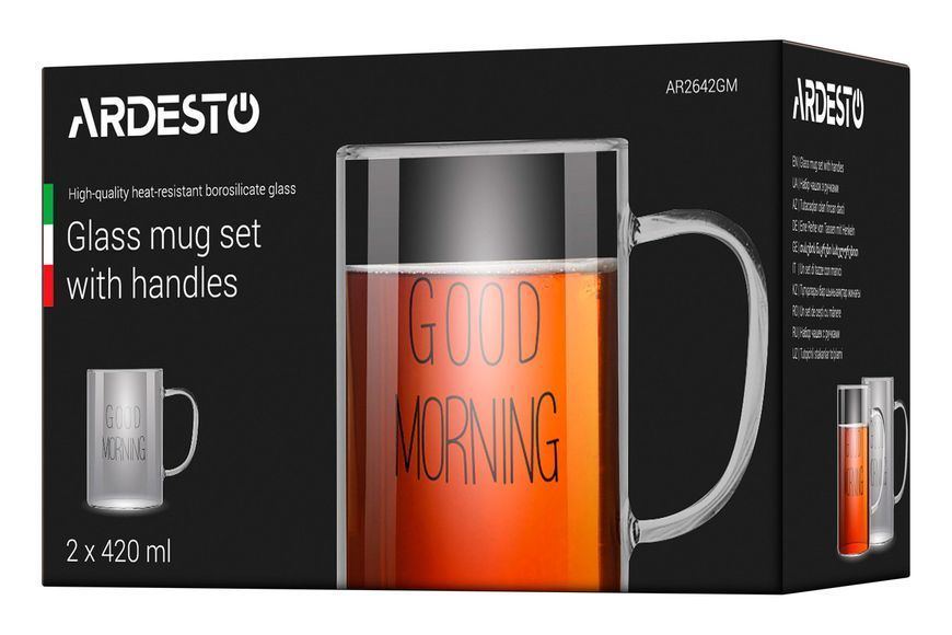 Набор чашек с ручками ARDESTO Good Morning, 420мл, 2шт, боросиликатное стекло, прозрачный AR2642GM фото