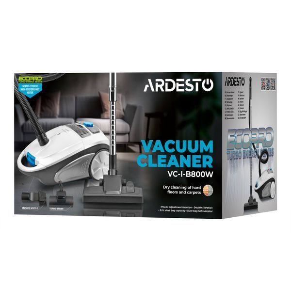 Пилосос ARDESTO мішковий, 800Вт, мішок- 3.5л, HEPA, білий VC-I-B800W фото