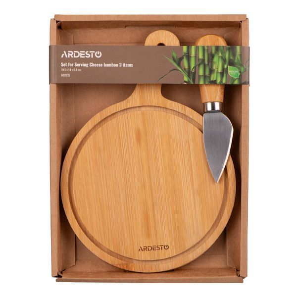 Набор для подачи сыра ARDESTO Midori, 2 предмета, 19.5х14х0.8см, бамбук, нержавеющая сталь AR0935 фото