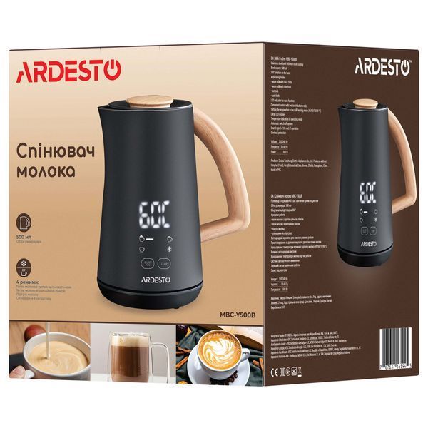 Спінювач-підігрівач ARDESTO 500Вт, ємність резервуару-500мл, LED-дисплей, чорний MBC-Y500B фото