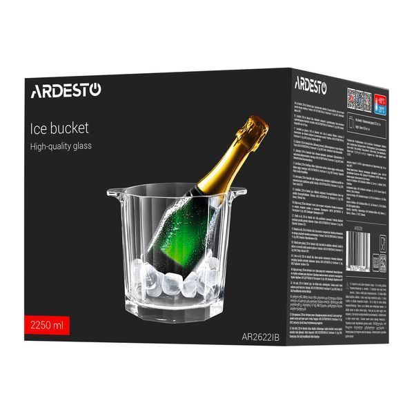 Відро для льоду Ardesto 2250мл, боросилікатне скло, прозорий AR2622IB фото