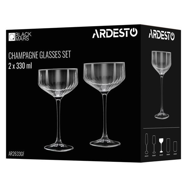 Набор бокалов для шампанского ARDESTO Black Mars Alcor 330мл, 2шт, стекло, серый AR2633GF фото