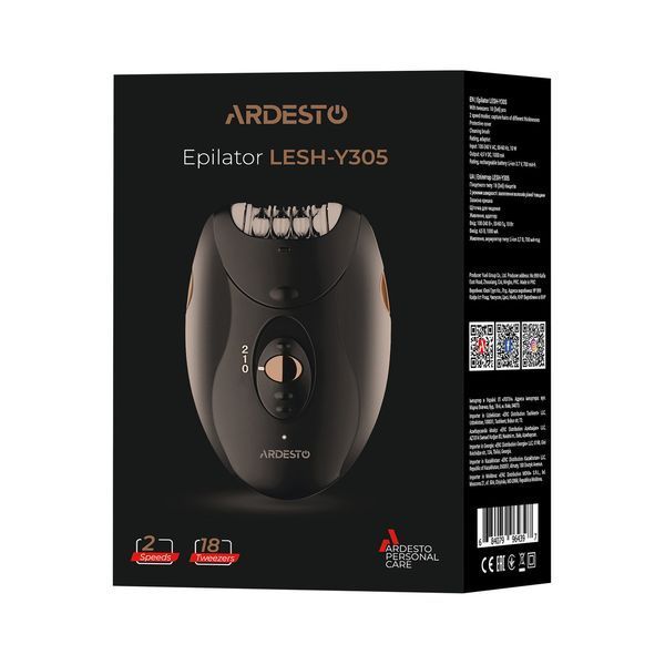 Епілятор ARDESTO LESH-Y305 пінцетний, акумул., пінцет.-18, сух., насадок-1, чорний LESH-Y305 фото