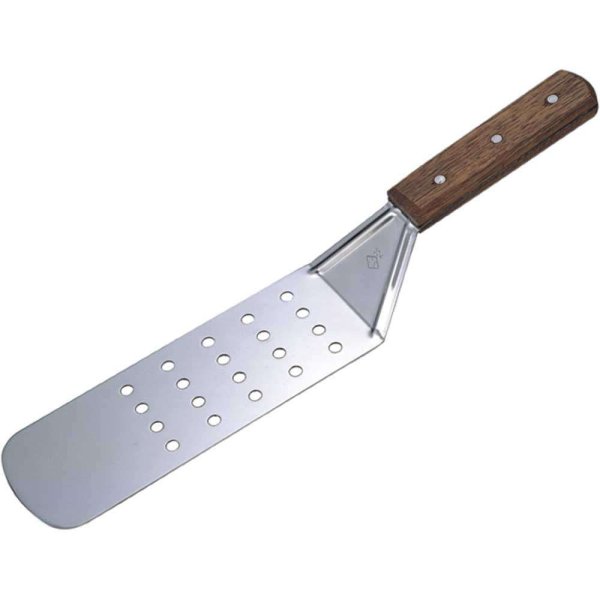 Лопатка для перевертання перфорована 70х200 мм, L-365 мм з дерев`яною ручкою Stalgast 503240