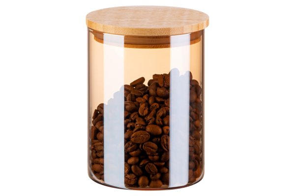 Банка для зберігання Ardesto Golden Moon, кругла, 540 мл, скло, бамбук