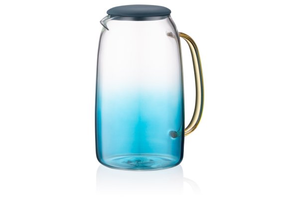 Глечик Ardesto Blue Atlantic з кришкою, 1600 мл, боросилікатне скло, силікон