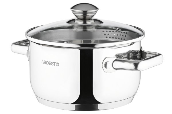 Каструля Ardesto Gemini Lecco з носиком для зливу, скл. кришка, 4.7 л, нержавіюча сталь