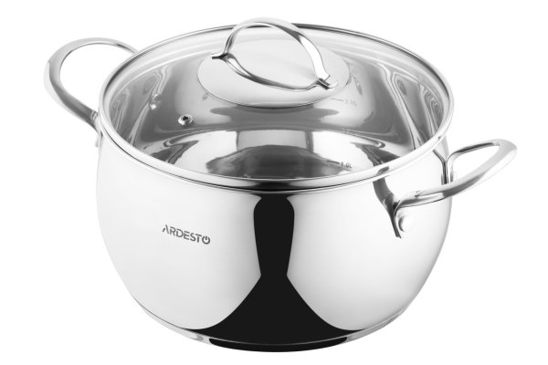 Каструля Ardesto Gemini Liguria, скляна кришка, 5.0 л, нержавіюча сталь