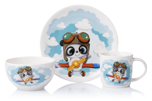 Набір дитячого посуду Ardesto Panda pilot 3 пр., порцеляна