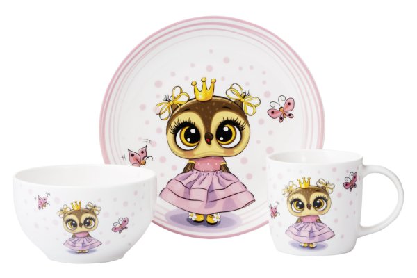 Набір дитячого посуду Ardesto Princess owl 3 пр., порцеляна