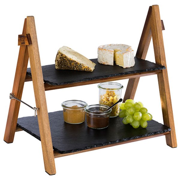 00958 Підставка дерев'яна з дошками зі сланцю 26,5х36,5 см,  h-34 см