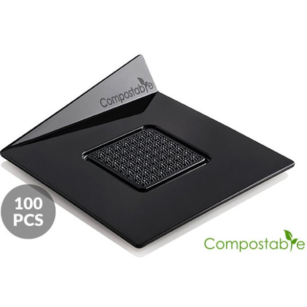 SET 100 COMPOSTABLE BLACK TRAYS - SQUARE Набір підставок під десерти 100 шт. 83x83 мм