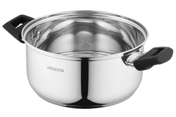 Каструля Ardesto Gemini Piemonte, скляна кришка, 3.8 л, нержавіюча сталь