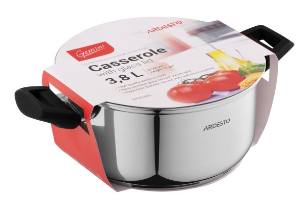Каструля Ardesto Gemini Piemonte, скляна кришка, 3.8 л, нержавіюча сталь