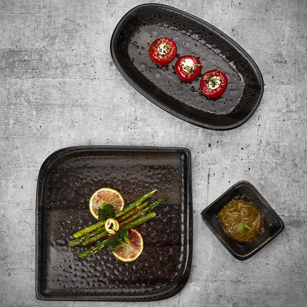 CW-BL-AR-28-DT Блюдо прямокутне 24х15 см (діагональ 28 см), декор Black, серія "Cowry"