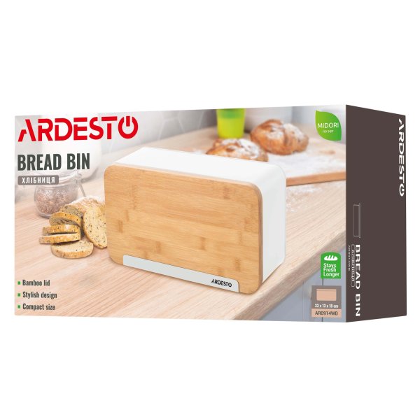 Хлібниця ARDESTO Midori 33х13х18см, метал, бамбук, білий
