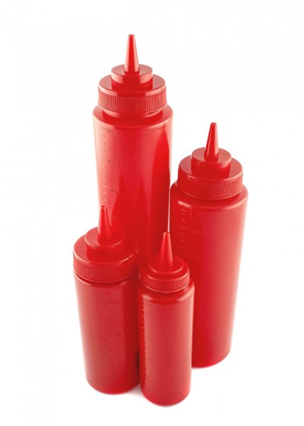 Бутылка для соусов с мерной шкалой красная 360 мл