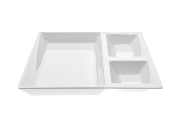 Блюдо для подачи из меламина трехсекционное белое 27×22,5×2,5 см