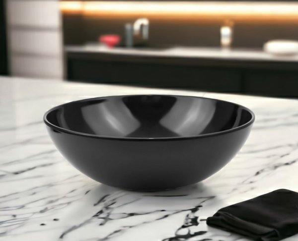 Блюдо круглое глубокое из меламина черное 31,6×10,8 см 4 л