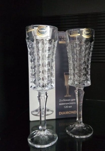 Кришталеві келихи для шампанського набір 6 штук Bohemia Diamond 120 мл