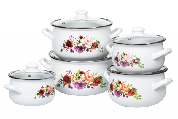 Каструля Ardesto Magic Flowers, скляна кришка, 3.5 л, біла, емальована