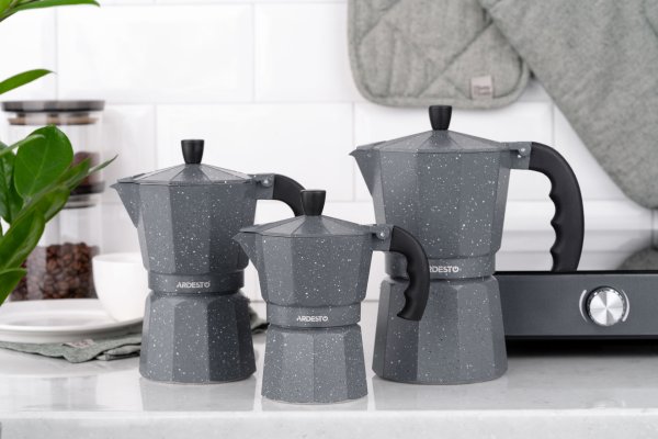 Гейзерна кавоварка Ardesto Gemini Molise, 6 чашок, сірий, алюміній