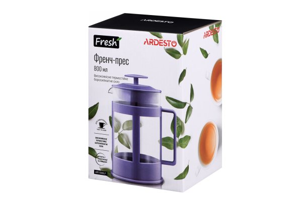Френч-прес Ardesto Fresh, 800 мл, ліловий, пластик, скло