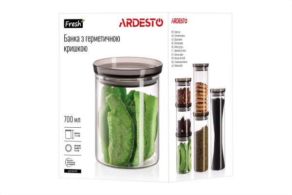 Банка для зберігання Ardesto Fresh, 700 мл, скло, пластик, силікон