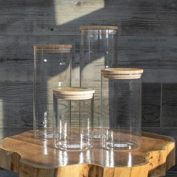 Банка для зберігання Ardesto Fresh, кругла, 1000 мл, скло, бамбук