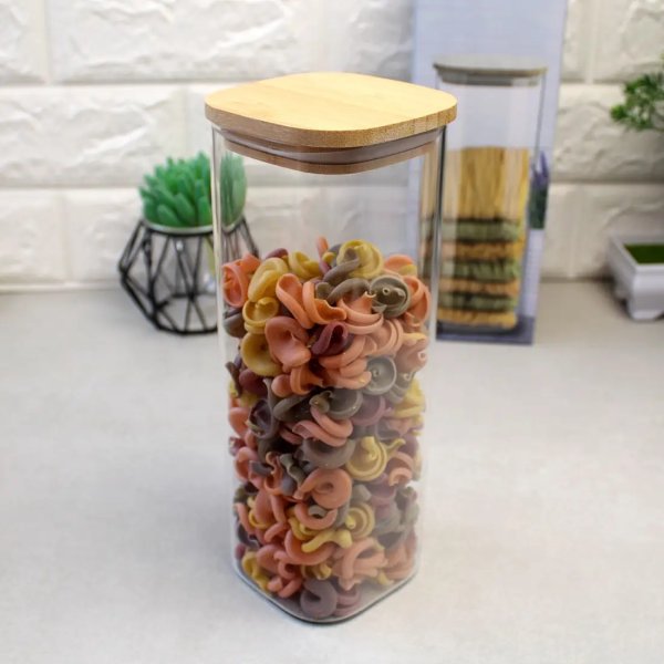 Банка для зберігання Ardesto Fresh, квадратна, 1000 мл, скло, бамбук