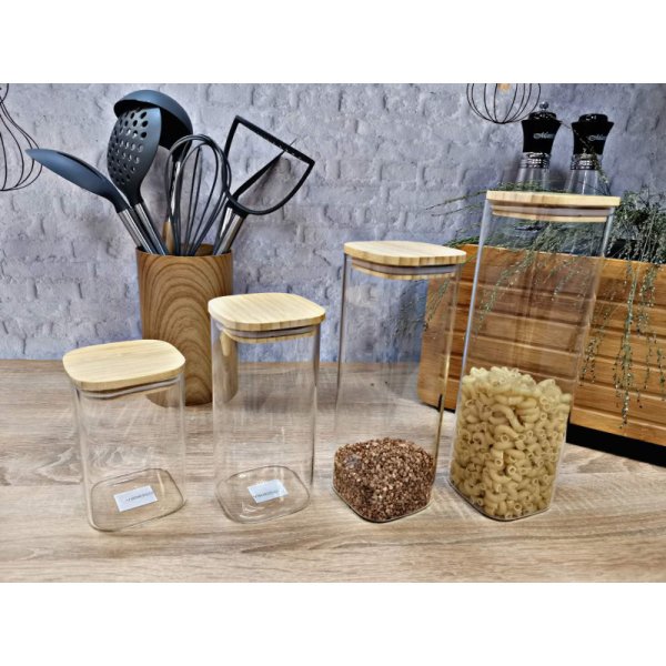 Банка для зберігання Ardesto Fresh, квадратна, 1300 мл, скло, бамбук