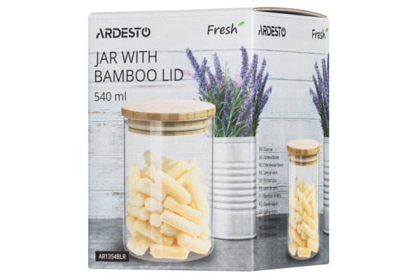 Банка для зберігання Ardesto Fresh, кругла, 540 мл, скло, бамбук