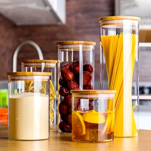 Банка для зберігання Ardesto Fresh, кругла, 540 мл, скло, бамбук