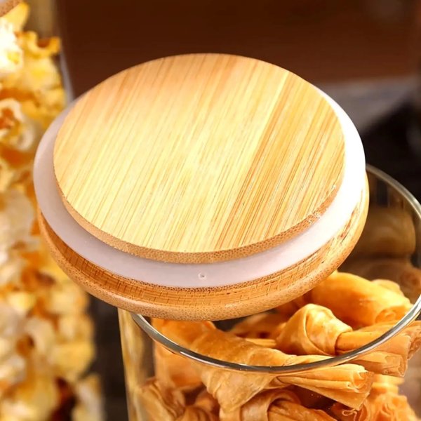 Банка для зберігання Ardesto Fresh, кругла, 540 мл, скло, бамбук