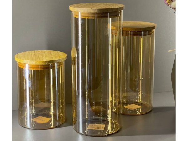 Банка для зберігання Ardesto Golden Moon, кругла, 540 мл, скло, бамбук