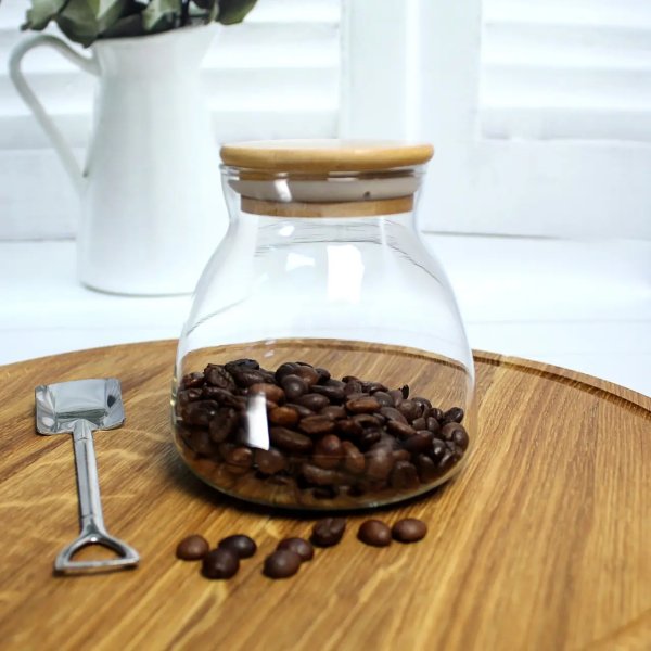 Банка для зберігання Ardesto Fresh Hourglass 700 мл, скло, бамбук