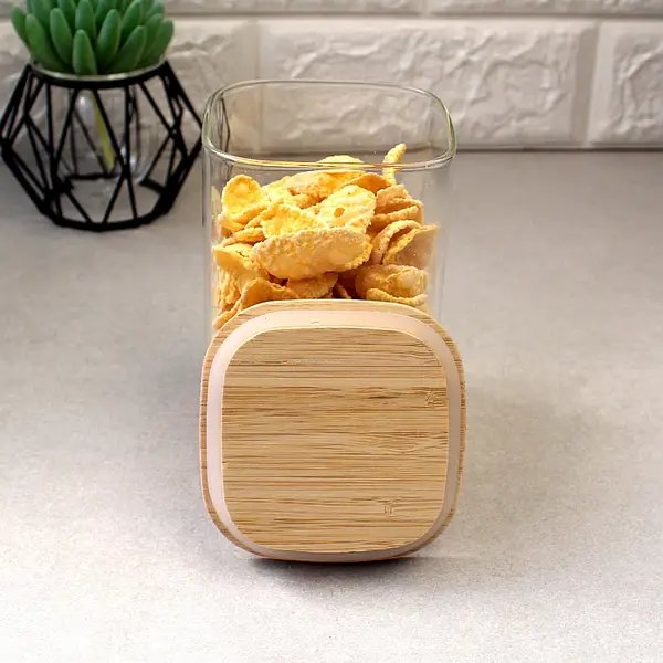 Банка для зберігання Ardesto Fresh, квадратна, 700 мл, скло, бамбук