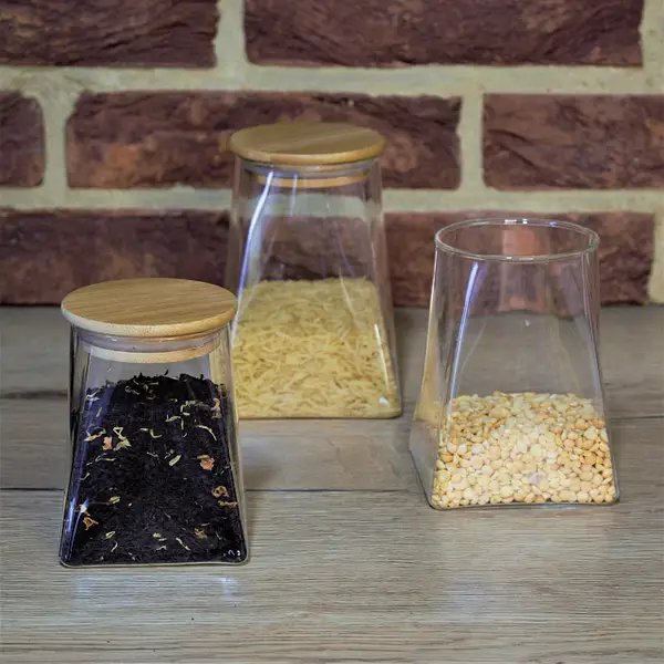 Банка для зберігання Ardesto Fresh, конус, 910 мл, скло, бамбук