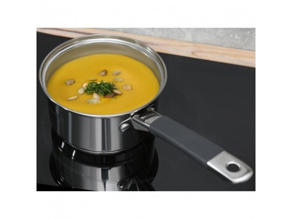 Ківш Ardesto Gemini Salerno, скляна кришка, 0.8 л, сірі ручки з силіконом, нержавіюча сталь